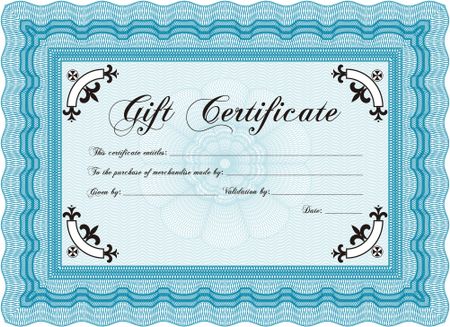 Formal Gift Certificate. Customizable, Easy to edit and change colors.With guilloche pattern and background. Cordial design. 