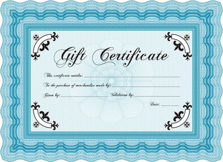 Formal Gift Certificate. Customizable, Easy to edit and change colors.With guilloche pattern and background. Cordial design.