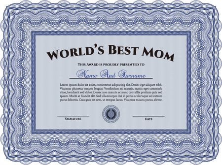 Best Mother Award. With quality background. Cordial design. Border, frame.