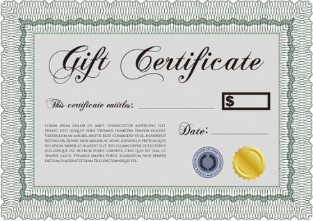 Vector Gift Certificate. Cordial design. With great quality guilloche pattern. Detailed.