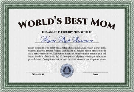 World's Best Mom Award Template. Retro design. Detailed.Complex background. 