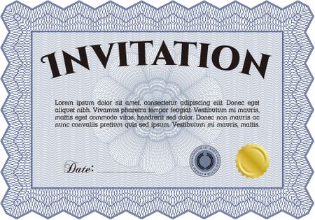 Vintage invitation. With guilloche pattern and background. Detailed.Cordial design. 