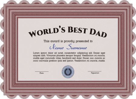 World's Best Dad Award. Superior design. Vector illustration.With guilloche pattern and background. 