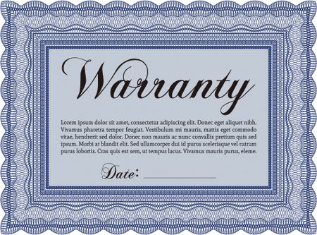 Template Warranty certificate. Perfect style. With complex background. Complex frame design. 
