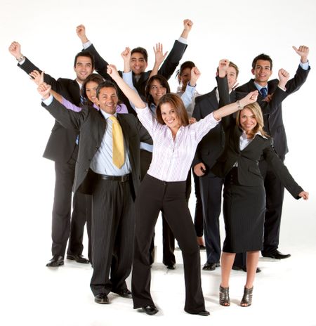 very excited business group isolated over a white background