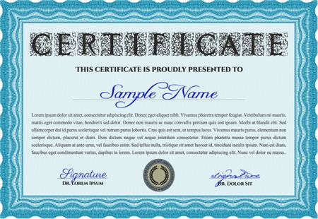 Diploma or certificate template. With guilloche pattern and background. Vector certificate template.Superior design. 