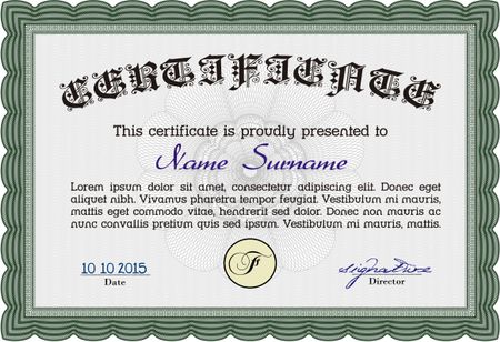 Diploma or certificate template. Printer friendly. Superior design. Vector pattern that is used in currency and diplomas.