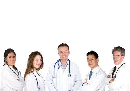 Group of smiley doctors isolated over white