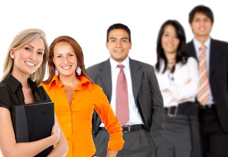 smiley business team lined up isolated over white