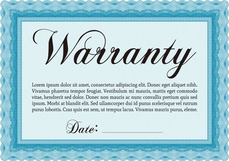 Warranty Certificate template. Easy to print. Complex frame design. Very Detailed. 