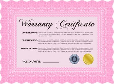 Sample Warranty certificate template. With complex background. Complex design. Retro design. 