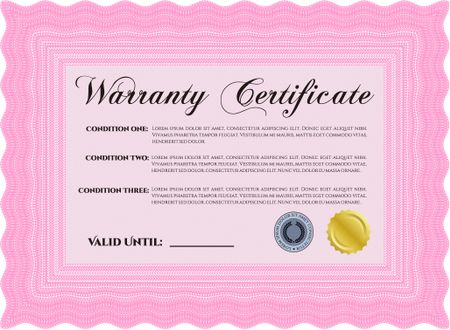 Sample Warranty certificate template. With complex background. Complex design. Retro design.