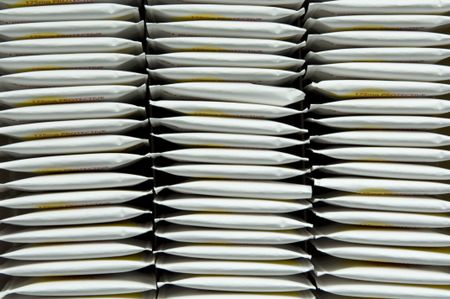 Rows of teabags in white packets