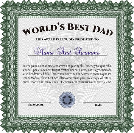 World's Best Father Award. Border, frame.With guilloche pattern. Beauty design. 