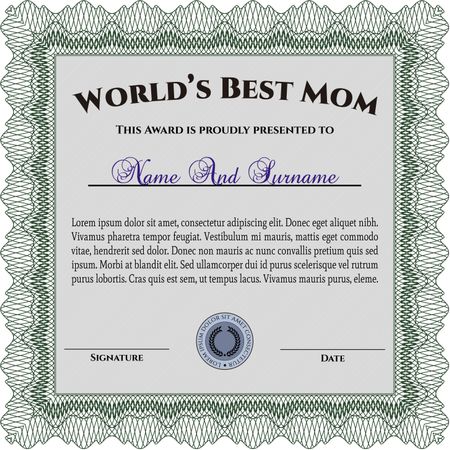 World's Best Mom Award. With linear background. Excellent design. Border, frame.