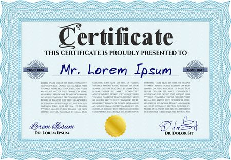 Diploma template. Vector certificate template.With linear background. Nice design. 