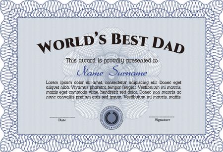 Best Dad Award Template. Artistry design. With guilloche pattern and background. Vector illustration.