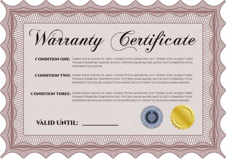 Sample Warranty certificate. Complex frame. Perfect style. It includes background. 
