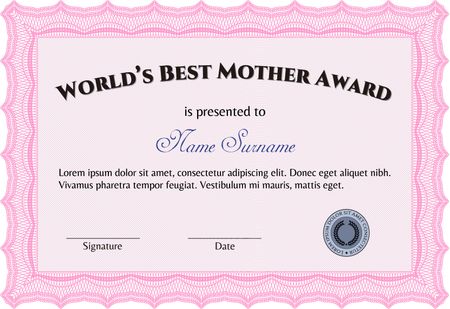 Best Mom Award. Cordial design. With quality background. Border, frame.