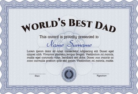 World's Best Father Award Template. Superior design. Detailed.With guilloche pattern and background. 