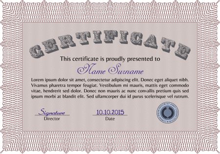 Certificate template or diploma template. Detailed.With great quality guilloche pattern. Artistry design. 