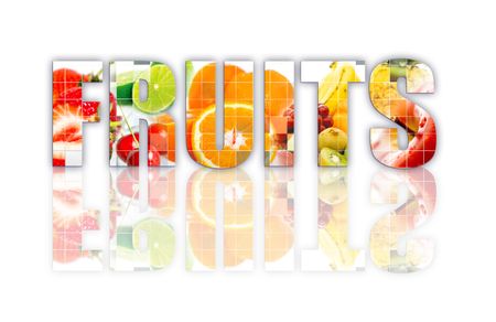 Word "fruits" writen over a white background