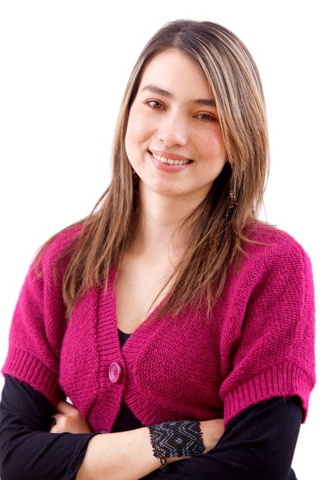 casual woman smiling isolated over a white background