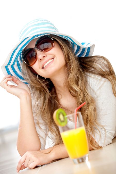 beautiful summer girl having a cocktail drink on vacations