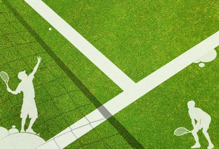 tennis players on a grass court - 2d ilustration