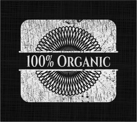 100% Organic chalk emblem written on a blackboard