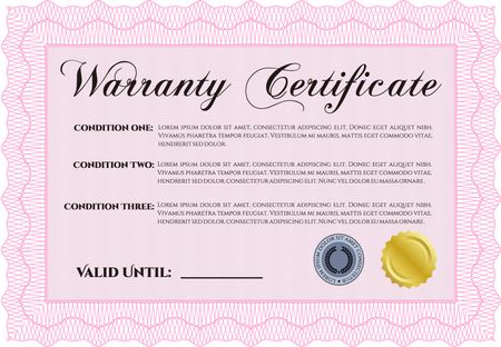 Warranty Certificate. Perfect style. With background. Complex design. 