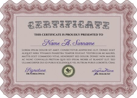 Diploma template or certificate template. Complex background. Retro design. Money style.