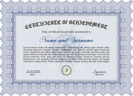 Sample Diploma. Modern design. Vector certificate template.With guilloche pattern and background. 