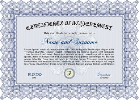 Sample Diploma. Modern design. Vector certificate template.With guilloche pattern and background.