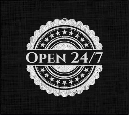 Open 24/7 chalkboard emblem on black board