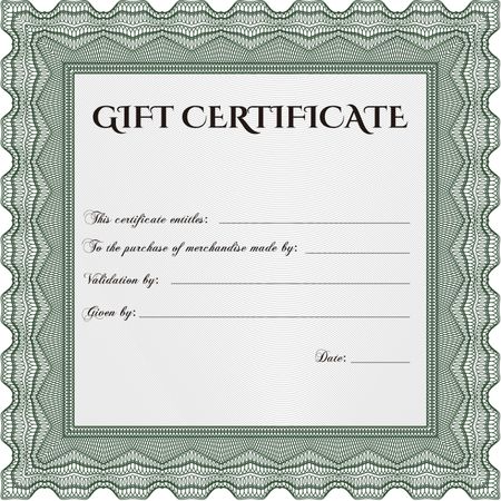 Formal Gift Certificate template. Complex design. Detailed.With guilloche pattern. 