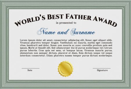 World's Best Dad Award. Vector illustration.With great quality guilloche pattern. Superior design. 