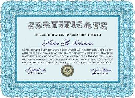 Sample Diploma. Cordial design. With background. Frame certificate template Vector.