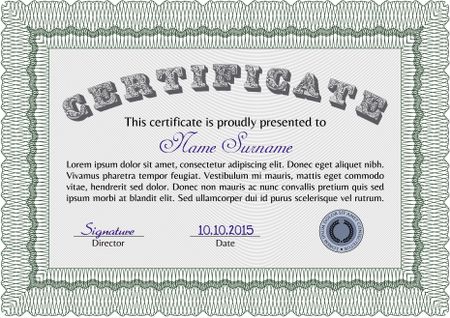 Certificate or diploma template. Money style.Elegant design. With guilloche pattern.