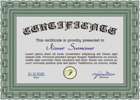 Certificate or diploma template. Diploma of completion.Excellent design. With complex background. 