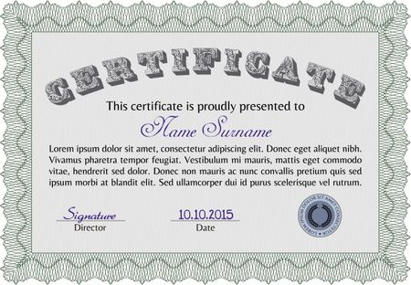 Diploma. Printer friendly. Frame certificate template Vector.Sophisticated design.