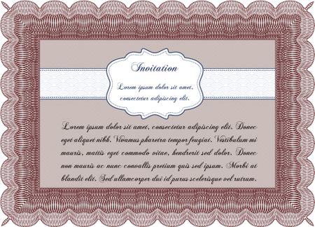 Retro vintage invitation. Sophisticated design. With guilloche pattern and background. Border, frame.