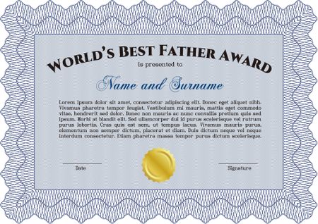 World's Best Dad Award Template. Complex design. Border, frame.With guilloche pattern and background. 