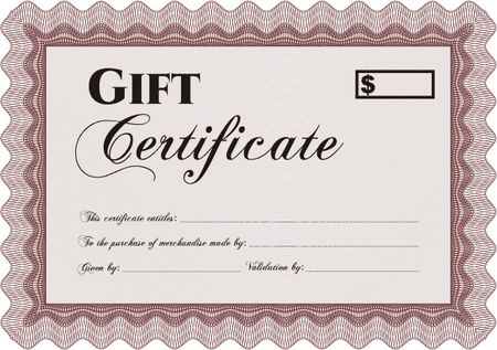 Gift certificate template. With quality background. Artistry design. Border, frame.