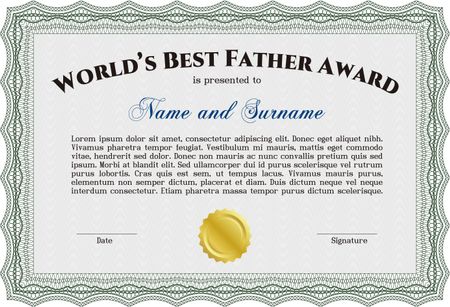 World's Best Dad Award Template. Border, frame.Complex background. Excellent complex design. 
