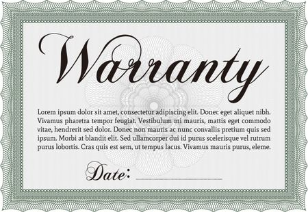 Warranty Certificate template. Complex frame design. Vector illustration. It includes background. 