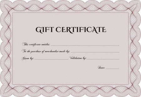 Formal Gift Certificate template. With quality background. Detailed.Elegant design.