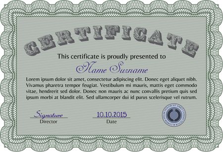Sample Certificate. Cordial design. Printer friendly. Vector pattern that is used in currency and diplomas.