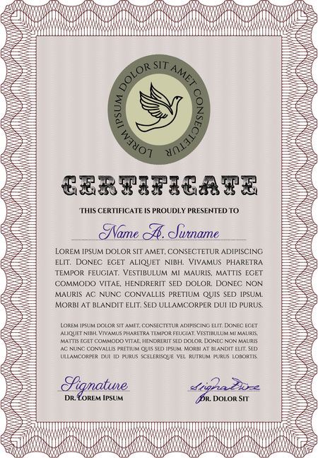 Sample certificate or diploma. Vector pattern that is used in money and certificate.Excellent design. With quality background. 
