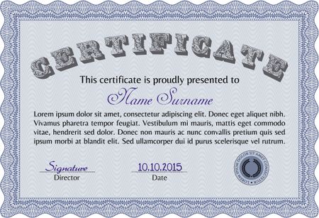 Certificate template or diploma template. Money style.Beauty design. Complex background. 